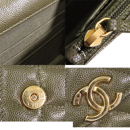 Chanel Chain Wallet Khaki Gold Caviar Leather 2-Way Shoulder Bag — view 8