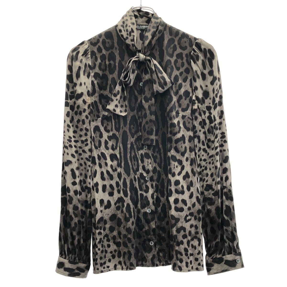 Dolce & Gabbana Leopard Bowtie Silk Blouse Fsaag Gray 36