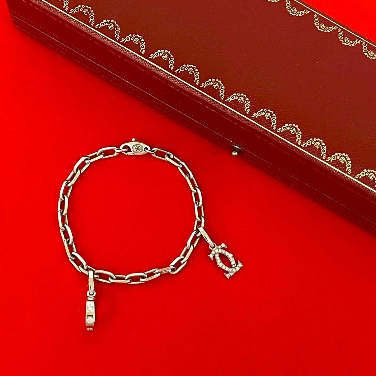 Cartier Bracelet Diamond 750 18K White Gold Chain C2 Love Charm 2 Set
