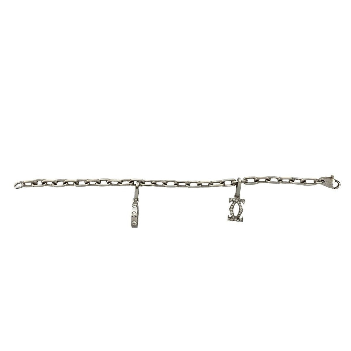 Cartier Bracelet Diamond 750 18K White Gold Chain C2 Love Charm 2 Set — view 5