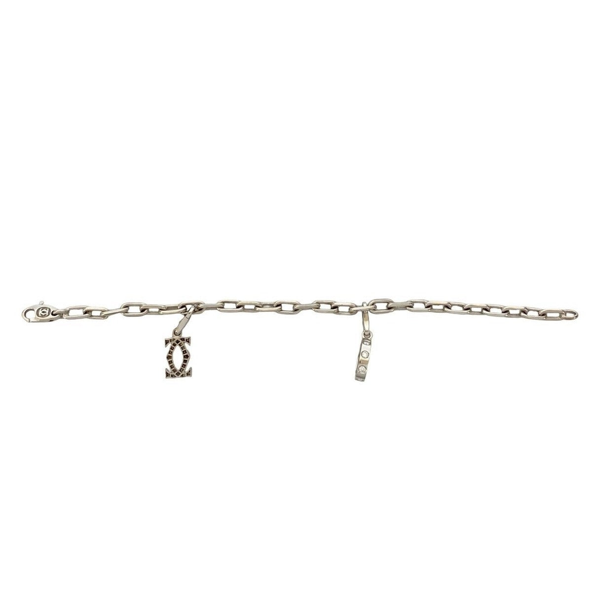 Cartier Bracelet Diamond 750 18K White Gold Chain C2 Love Charm 2 Set — view 6