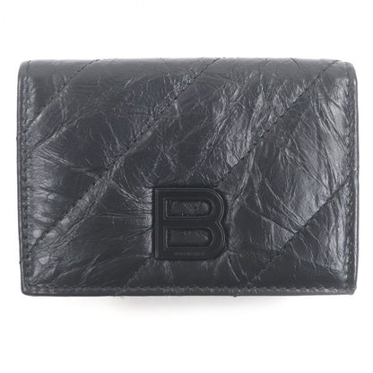 Balenciaga Crush Leather B Logo Hardware Trifold Wallet Mini