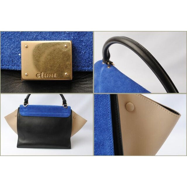 Celine Shoulder Bag Trapeze Blue Sand Beige Black 2-way — view 3