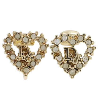 Dior Heart Logo Gold Plated Rhinestone Earrings