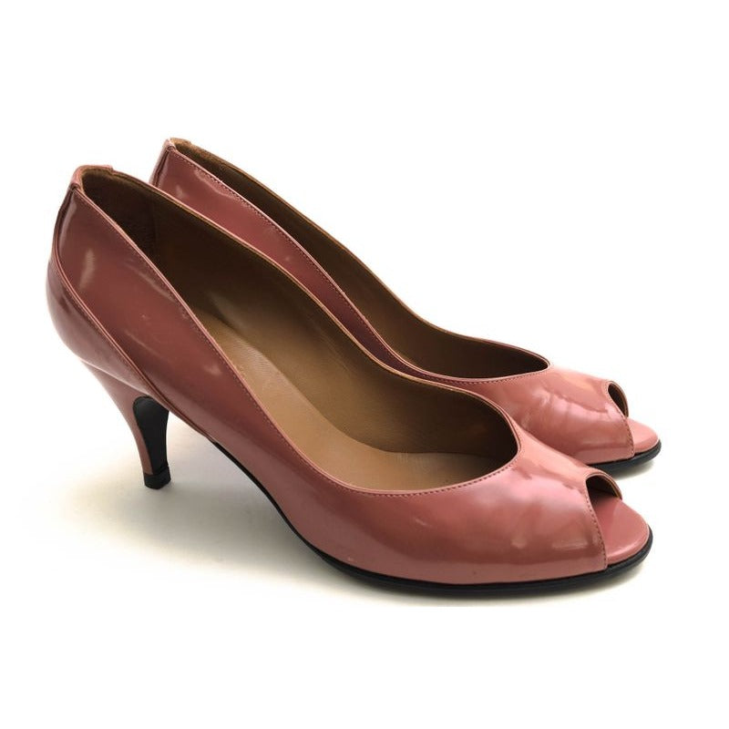 Hermes Pumps Shoes Women Enamel Patent Leather Pink Open Toe — view 2