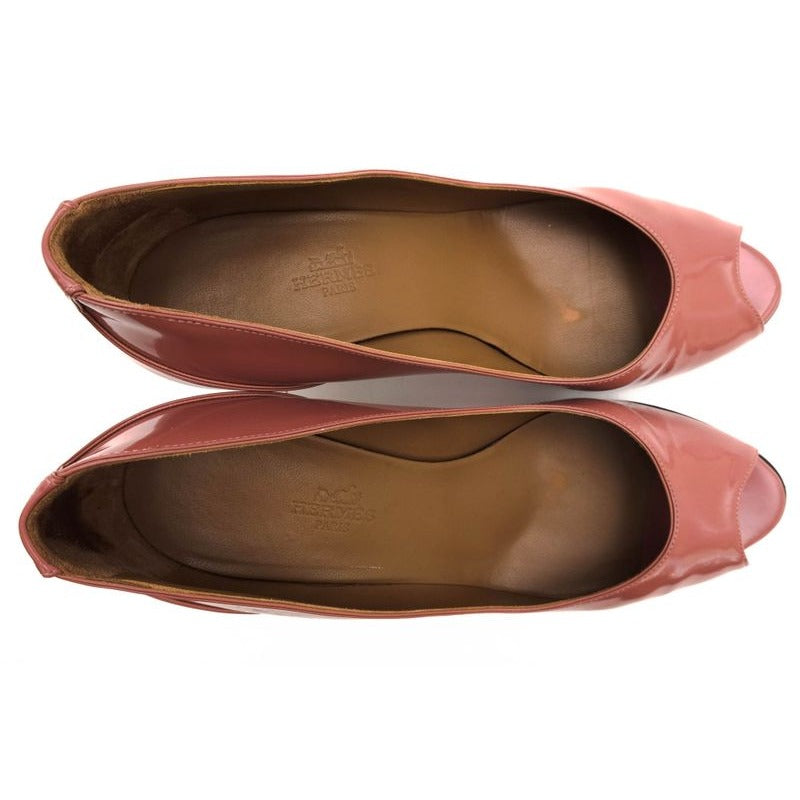 Hermes Pumps Shoes Women Enamel Patent Leather Pink Open Toe — view 5