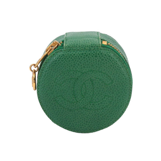 Chanel CC Logo Case Box Pouch Caviar Leather Green Vintage