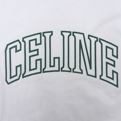 Celine Cotton Logo Print Loose Short Sleeve T-Shirt White Green XS — view 4