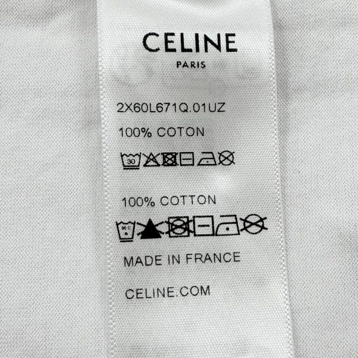 Celine Cotton Logo Print Loose Short Sleeve T-Shirt White Green XS — view 8