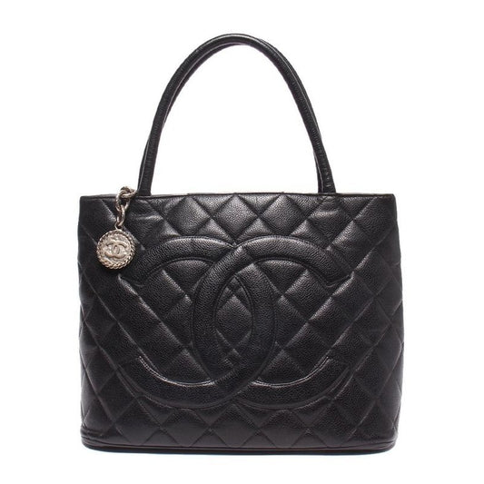 Chanel Tote Silver Medallion Caviar Leather CC Logo
