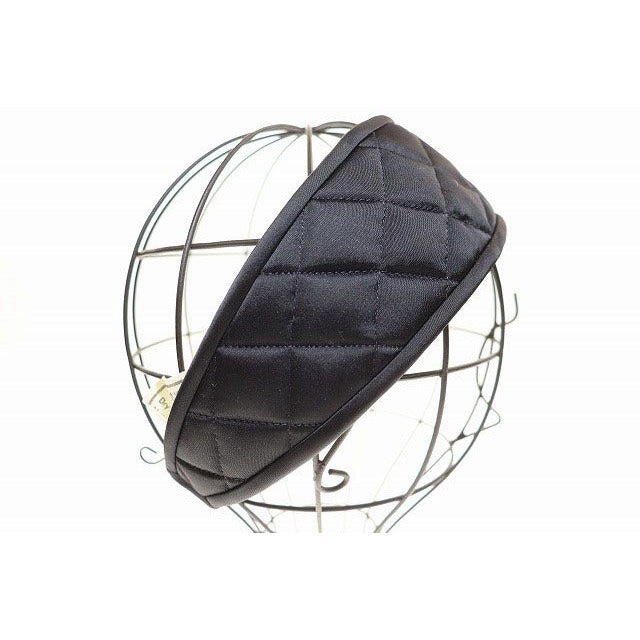 Chanel Quilted Headband Silk Satin Black Aa Hat — view 4