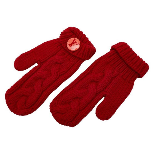 Louis Vuitton Moufur Constance Glove Mittens Gloves With Tin Badge Red Wool