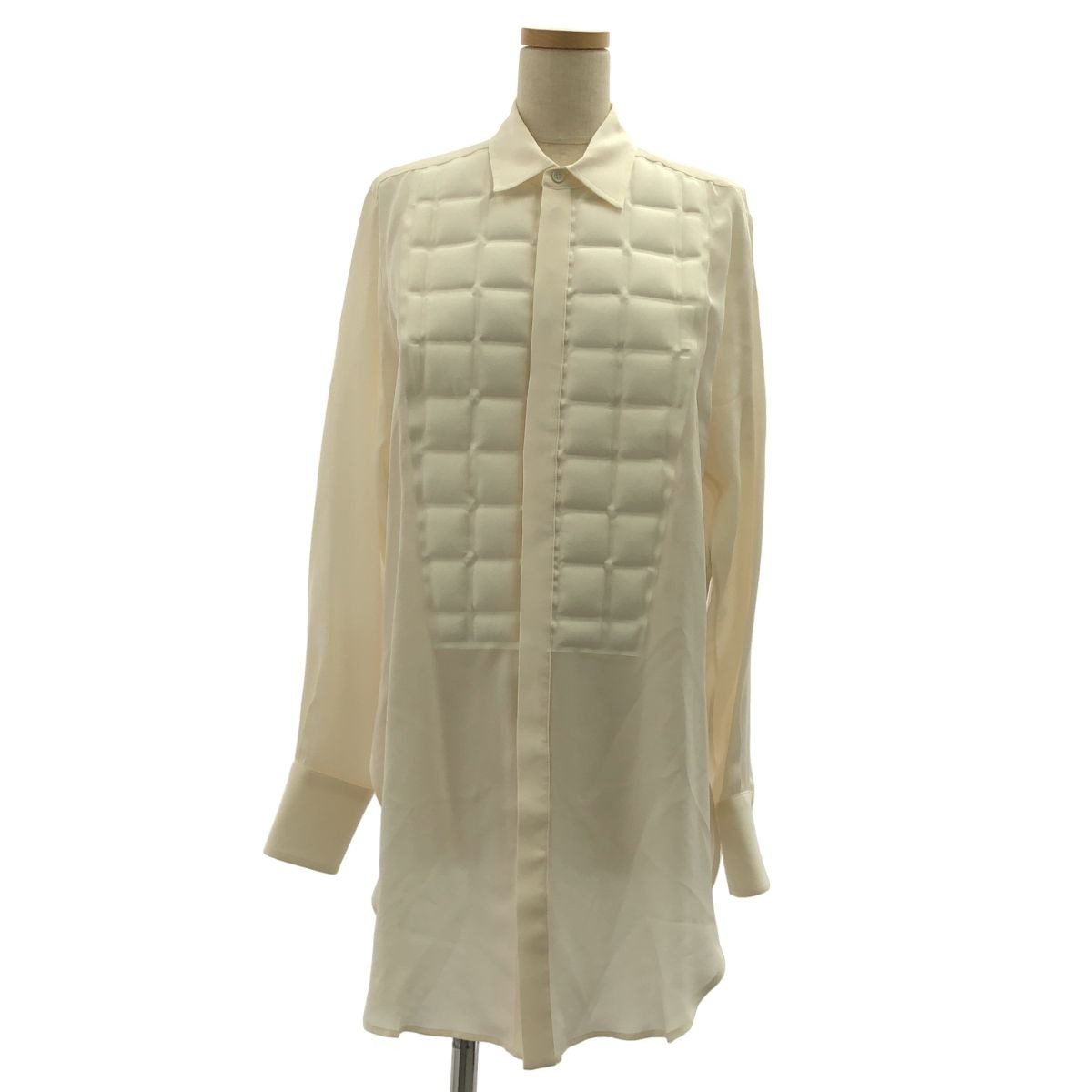 Bottega Veneta Silk Quilted Long Shirt Blouse 38 Ecru