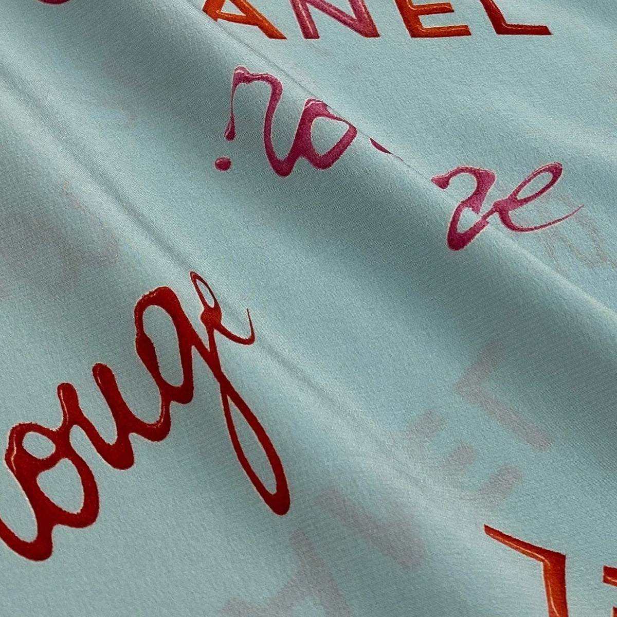 Chanel Vintage Logo Print Silk Blouse Short Sleeve 36 Blue Top — view 6