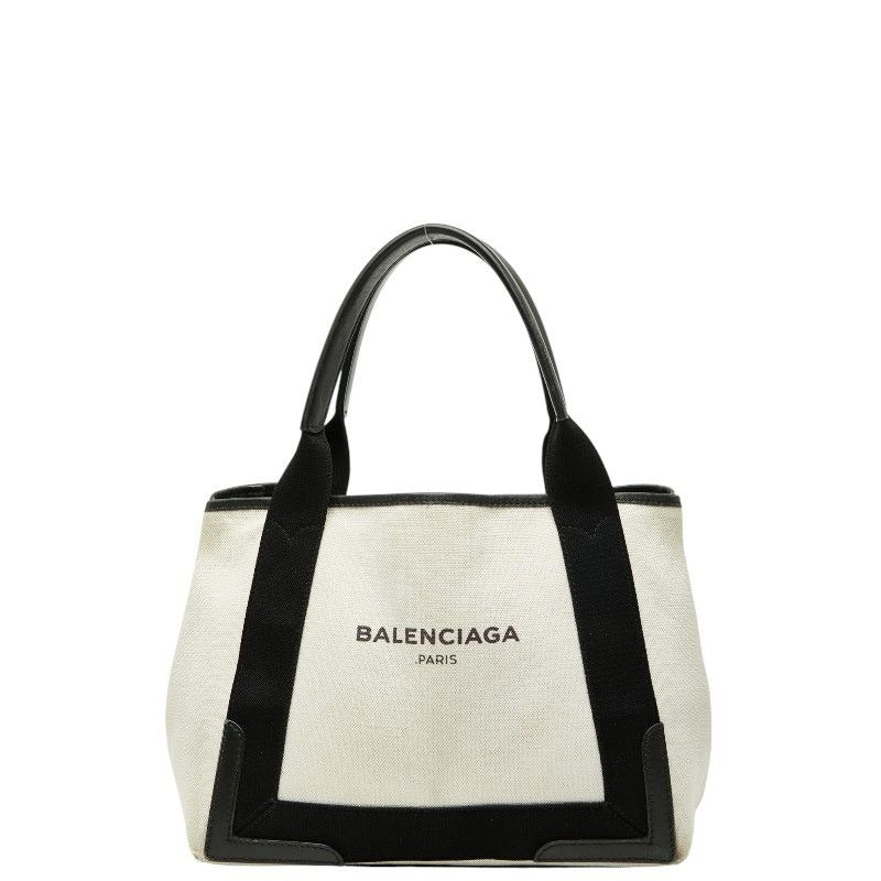 Balenciaga Navy Cabas S Tote White Black Canvas Leather