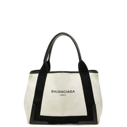 Balenciaga Navy Cabas S Tote White Black Canvas Leather