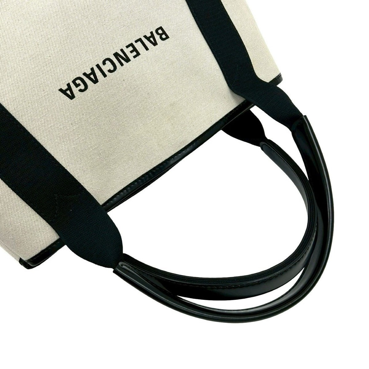 Balenciaga Navy Cabas S Logo Canvas Leather Tote Ivory Black — view 4