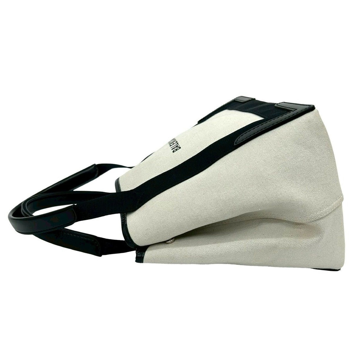 Balenciaga Navy Cabas S Logo Canvas Leather Tote Ivory Black — view 5