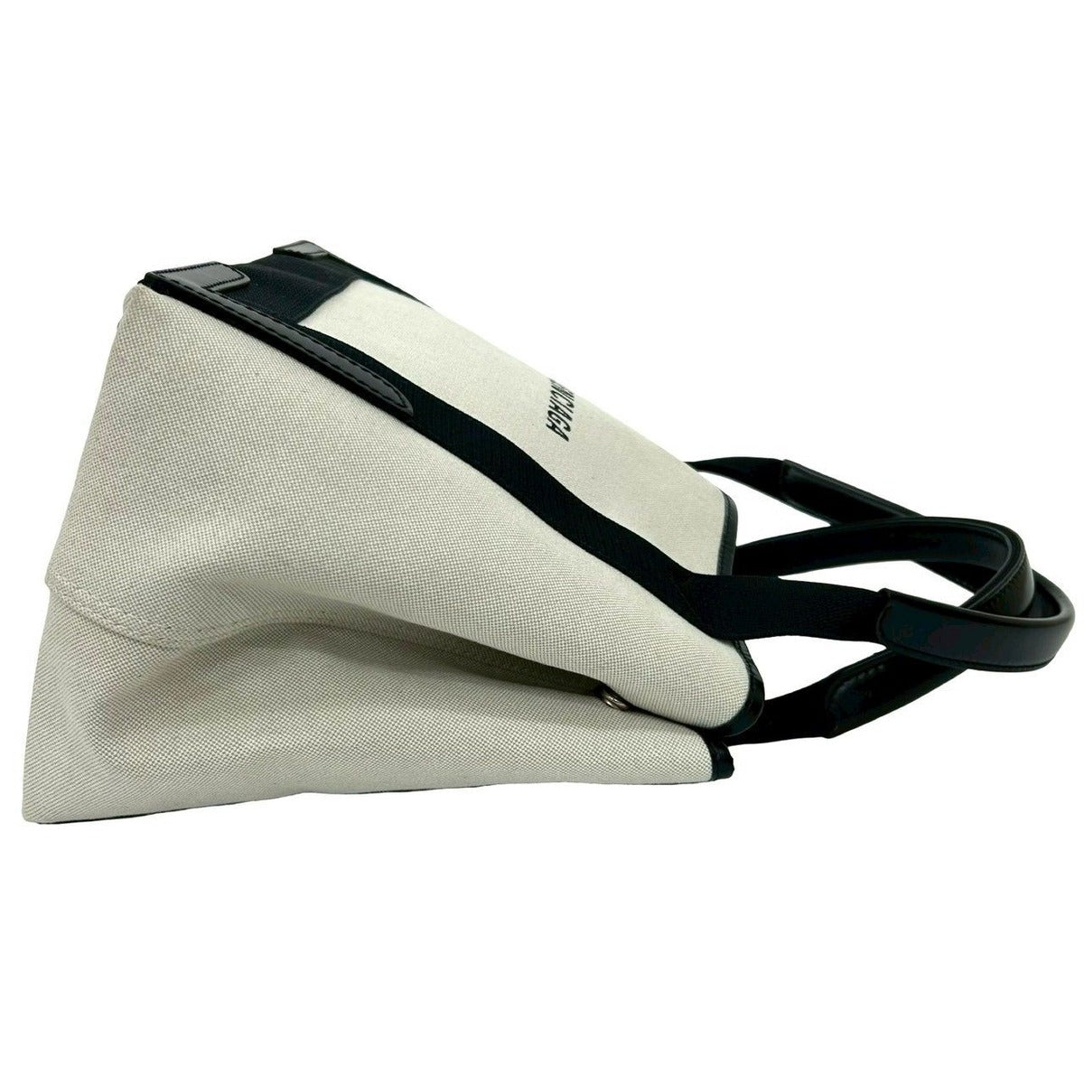 Balenciaga Navy Cabas S Logo Canvas Leather Tote Ivory Black — view 6