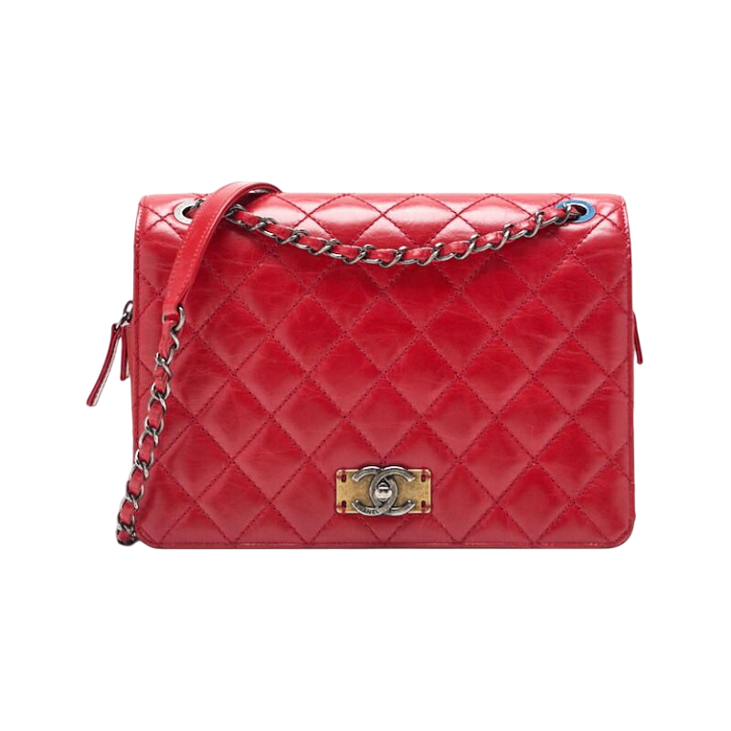 Chanel Matelasse Turnlock Chain Shoulder Vintage Calf Black With Silver And