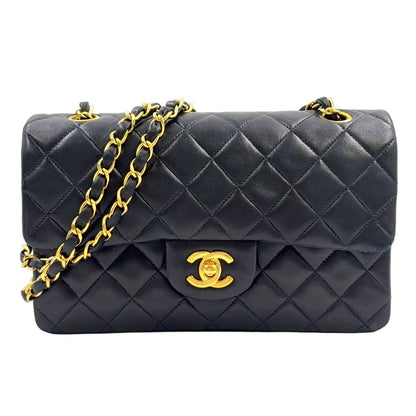 Chanel Double Flap Quilted Lambskin Black Chain Shoulder Bag Gold