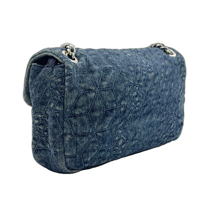 Chanel Camellia Chain Shoulder CC Logo Quilted Denim Blue Bag Silver — view 2