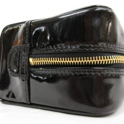 CHANEL CC Patent Leather Vanity Cosmetic Makeup Case Pouch Bag Black