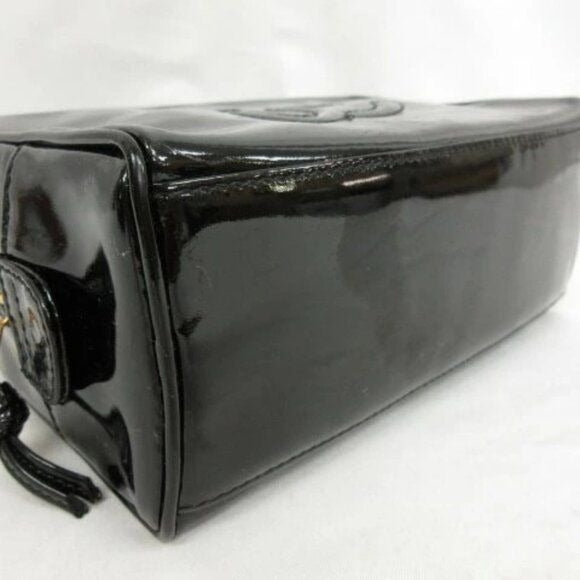 CHANEL CC Patent Leather Vanity Cosmetic Makeup Case Pouch Bag Black