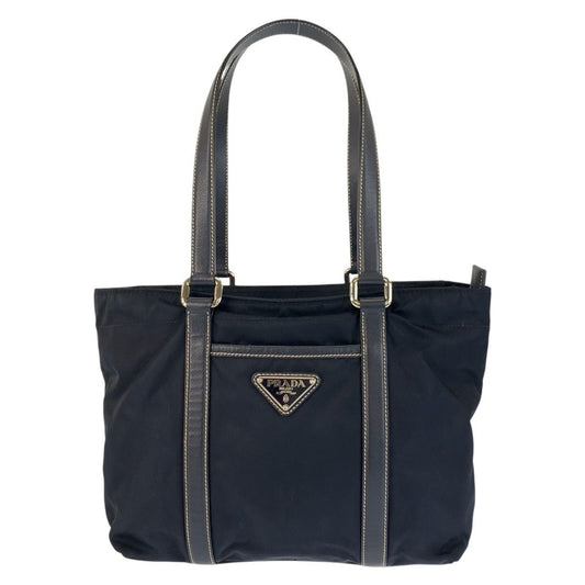 Prada Tessuto Navy Silver Nylon Leather Tote