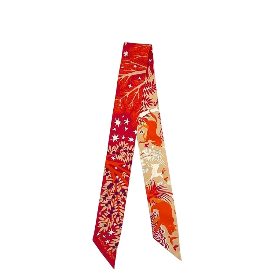 Hermes Ribbon Scarf Twill Red Orange