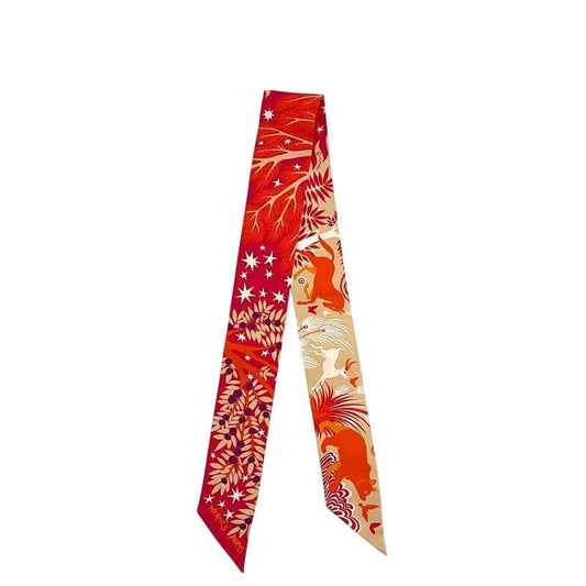 Hermes Ribbon Scarf Twill Red Orange