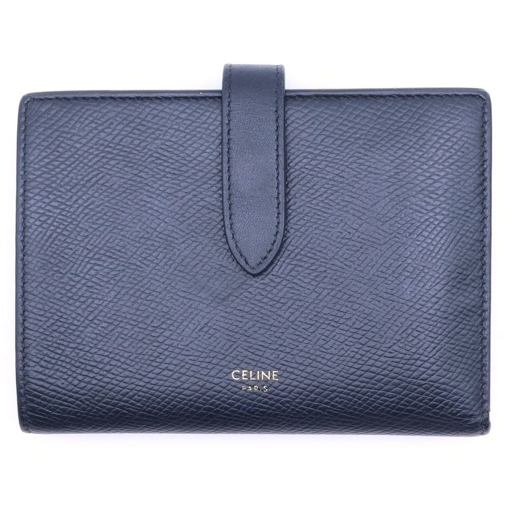 Celine Bifold Wallet Compact Black Leather Gold