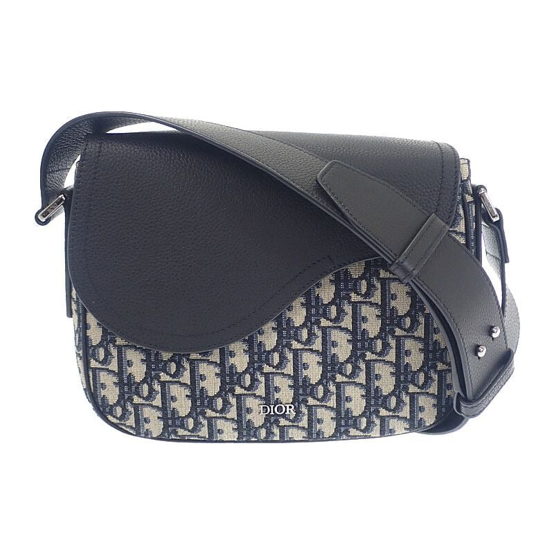 Dior Saddle Small Messenger Shoulder Bag Calfskin Fabric Black