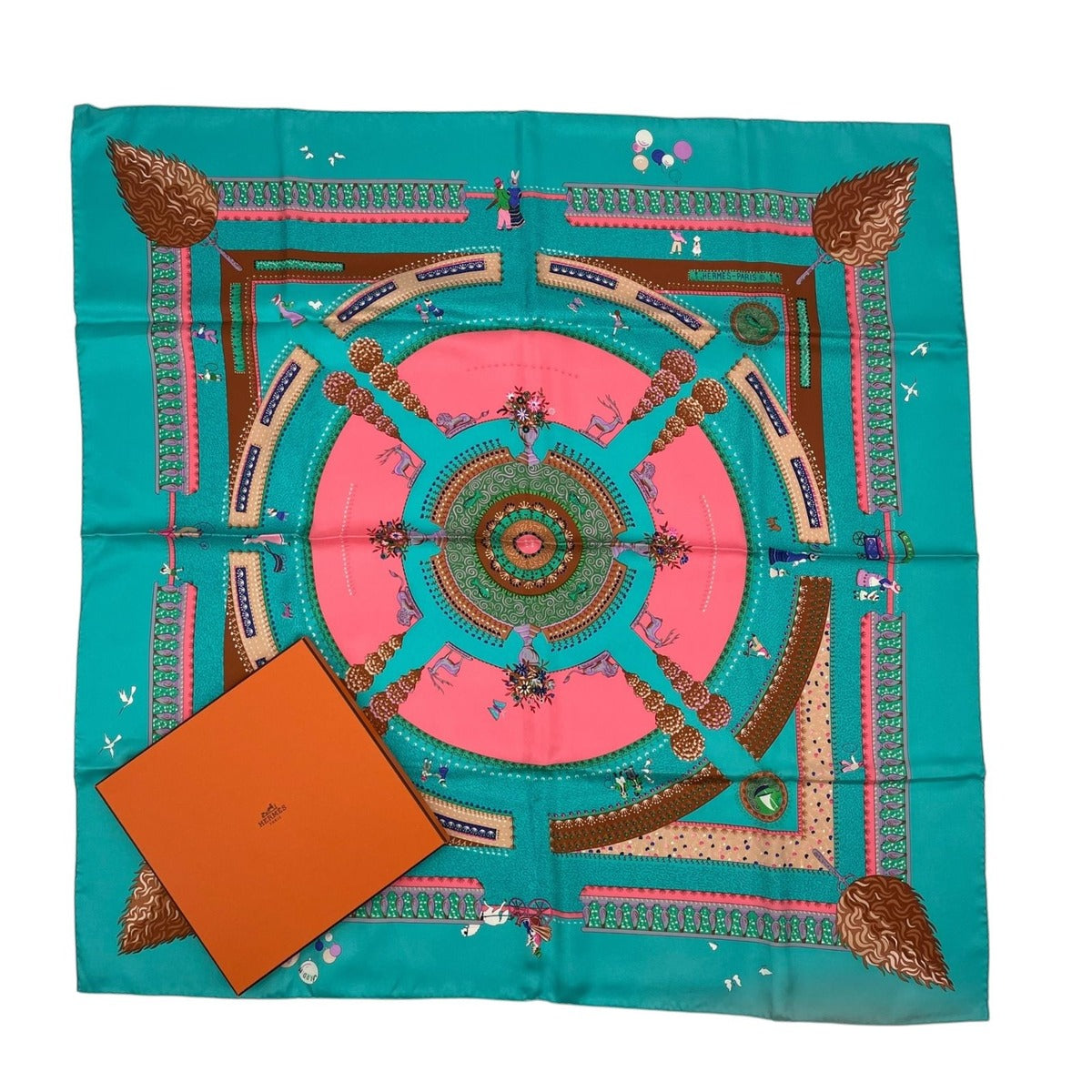 Hermes Carre 90 Silk Scarf Enchanted Garden Magic Green Box