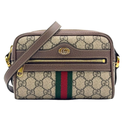 Gucci Ophidia GG Marmont Leather Brown Beige Shoulder Bag Gold