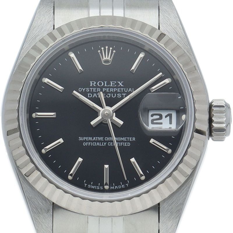 Rolex Datejust Watch 18k White Gold SS Black Polished