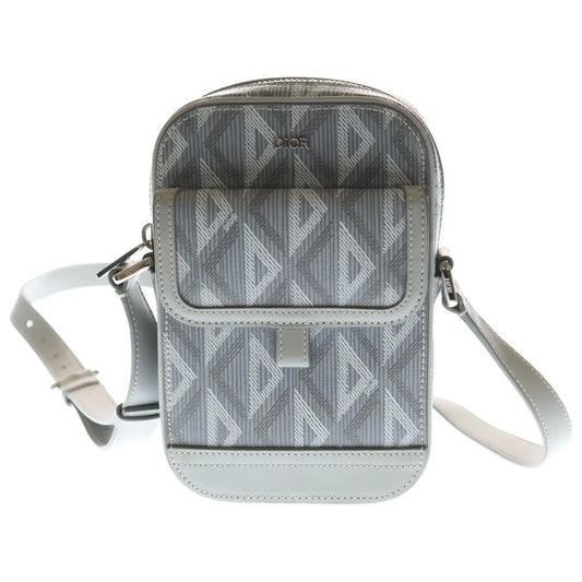Dior CD Diamond Shoulder Bag Vertical Pouch Phone Gray Leather