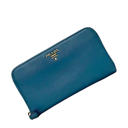 Prada Round Zipper Long Wallet Blue Cobalt 1m0506 Excellent Condition Wallet