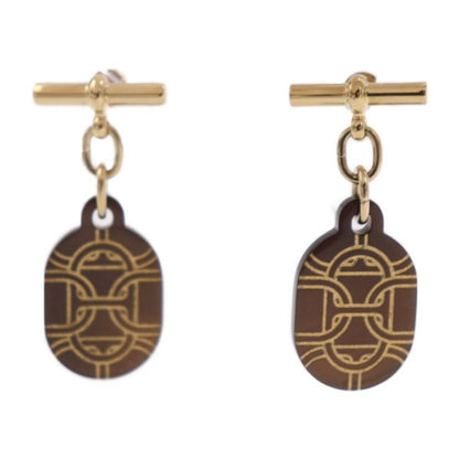 Hermes Chaine D'ancre PM Earrings Metal Buffalo Horn Gold Brown