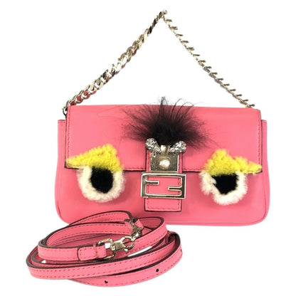 Fendi Monster Star Micro Baguette Pink Silver Shoulder Bag