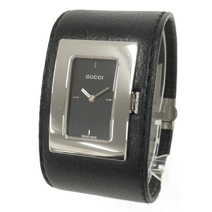 Gucci Bangle Watch SS Leather Quartz Black Dial