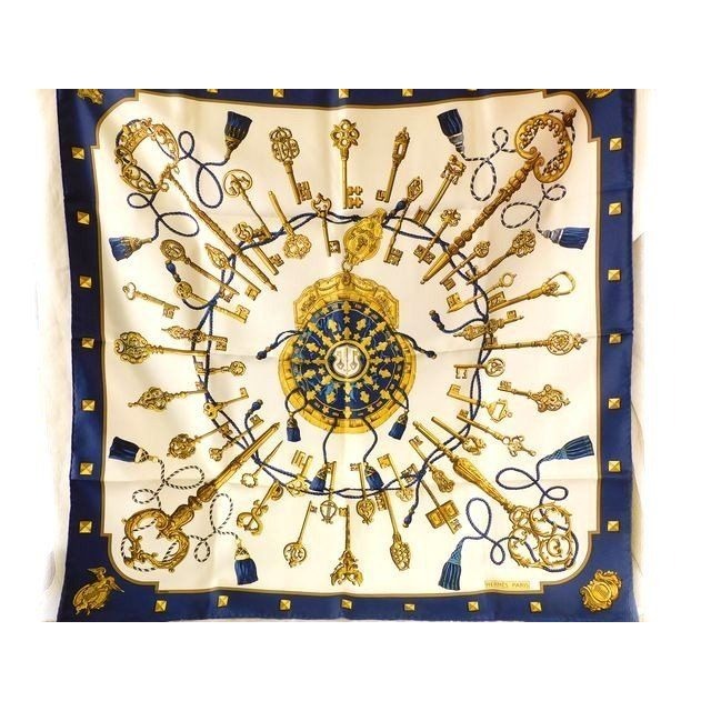 Hermes Lescles Key Pattern Carre 90 Silk Scarf