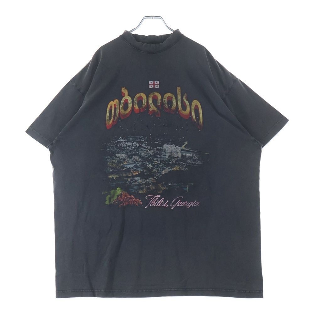 Balenciaga Tbilisi Oversized T-Shirt Distressed Printed Short Sleeve Black