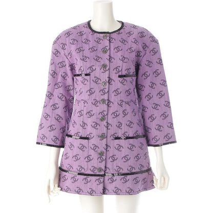 Chanel 22 S Coco Mark Full Logo Sequin No Color Long Jacket Dress Purple