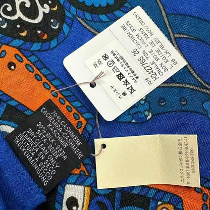 Hermes Scarf Carre 140 Cashmere Sous le Gide de Mars Navy — view 7