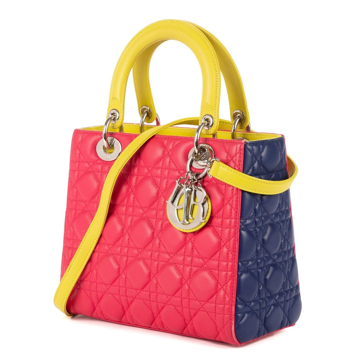 Dior Lady Tricolor Yellow Navy Cannage Quilt Handbag — view 2