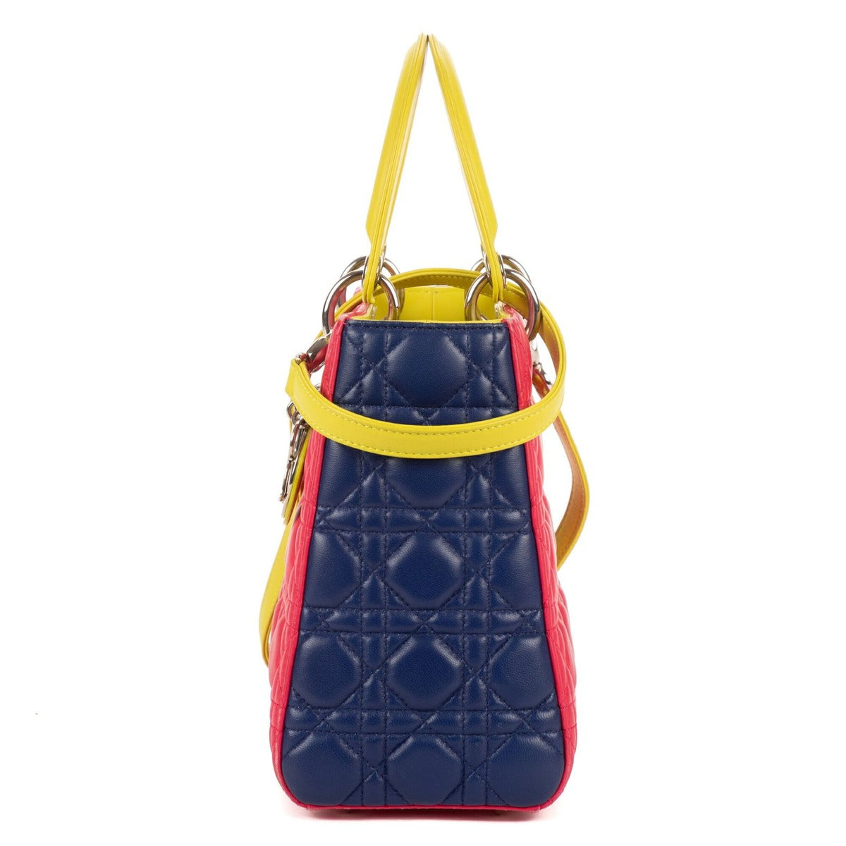 Dior Lady Tricolor Yellow Navy Cannage Quilt Handbag — view 3