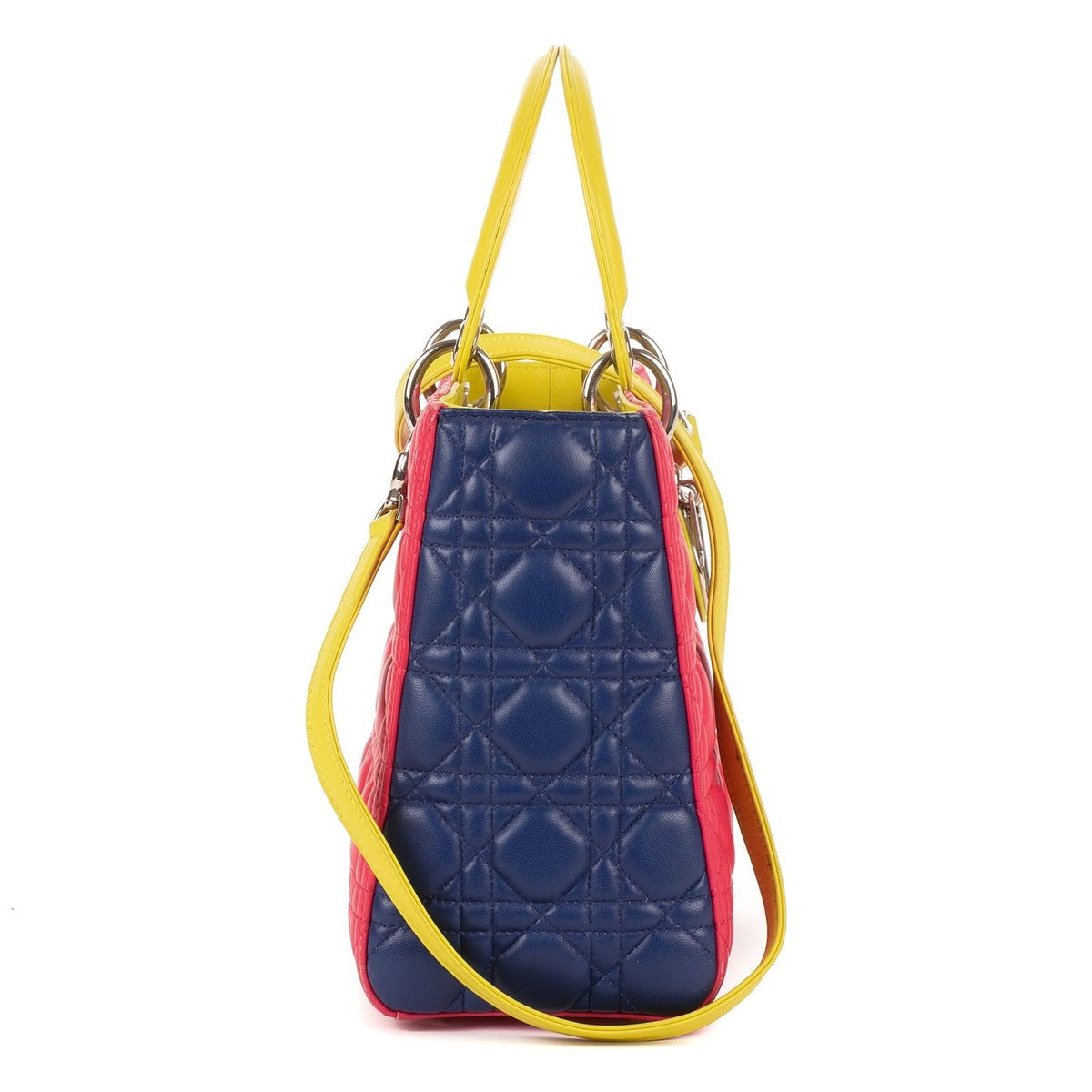 Dior Lady Tricolor Yellow Navy Cannage Quilt Handbag — view 4