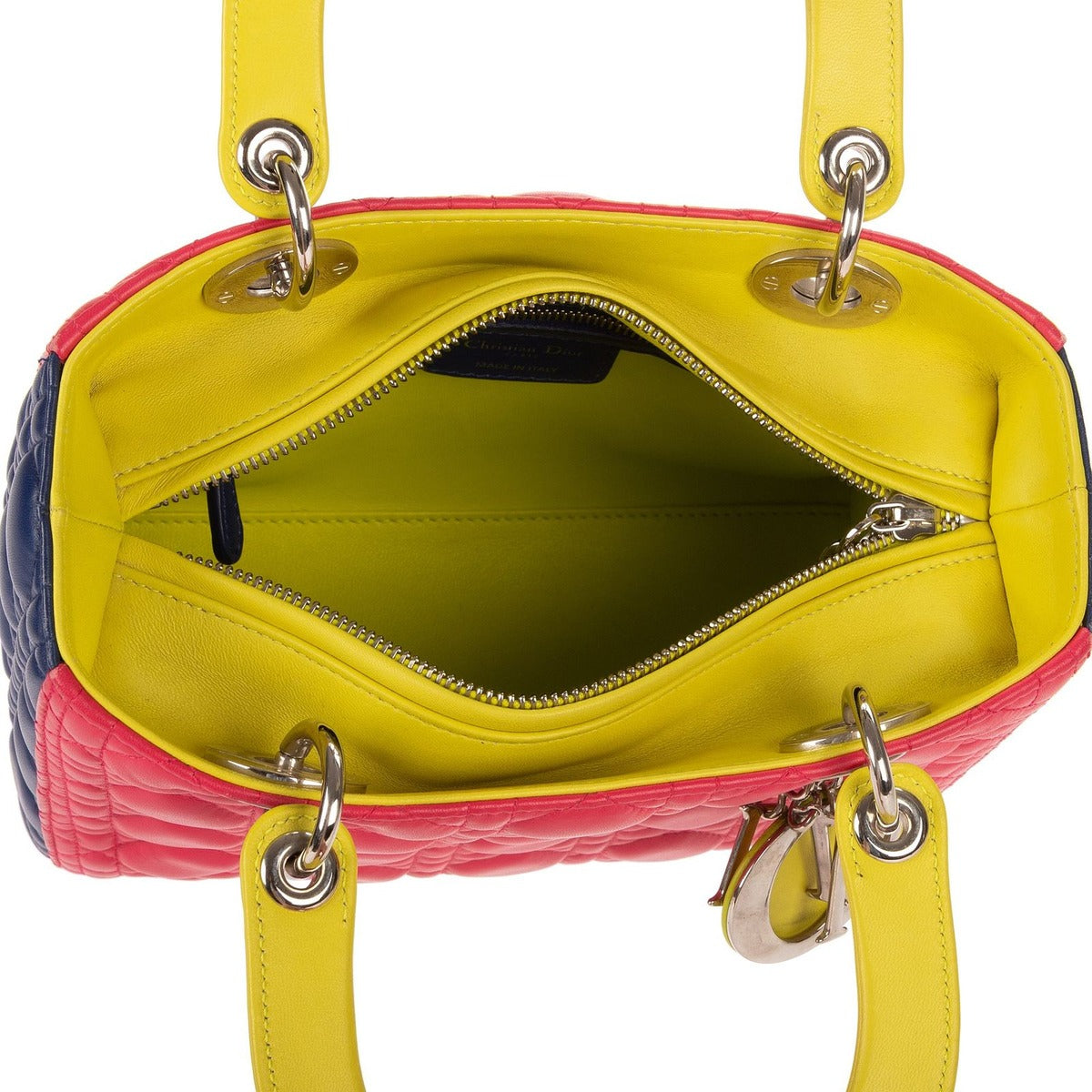 Dior Lady Tricolor Yellow Navy Cannage Quilt Handbag — view 9