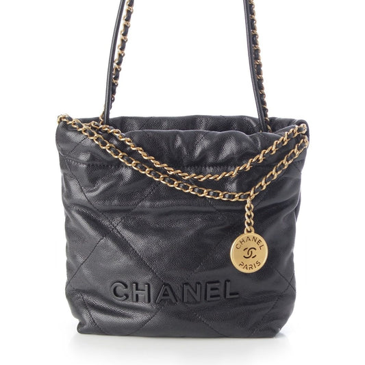 Chanel Caviar Leather 22 Mini Chain Shoulder Bag So Black